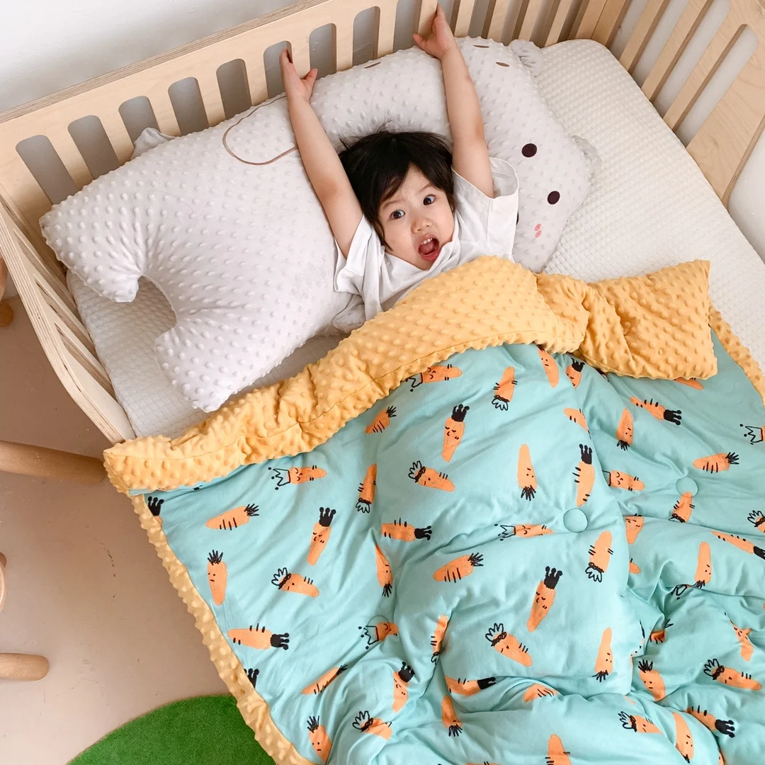 Cartoon Printed Soft Warm Double Layer Baby Blanket Comforter Quilt Cover With Dotted Backing