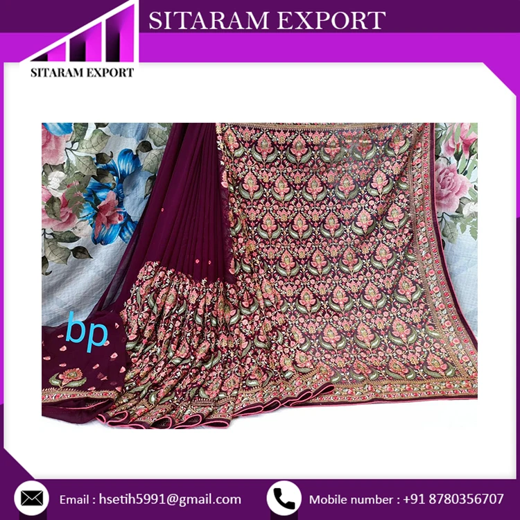 Новая коллекция лучшее сари из кашмирского жоржета с цветочным принтом купить у ведущего поставщика