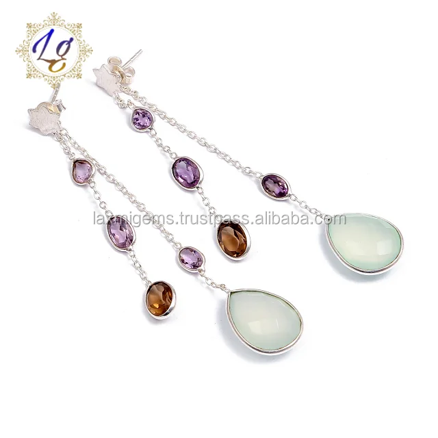 Latest design Multi Gemstone Lever back Simple women Earnings jewelry Gold Plated Gemstone Beautiful Earrings