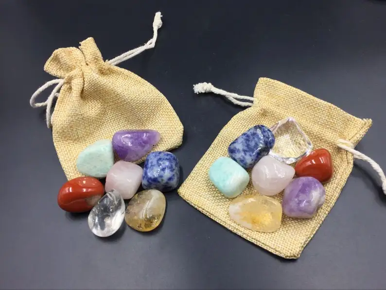 SEVEN CHAKRA REIKI HEALING TUMBLED SETS / CHAKRA KIT GEMSTONES CRYSTAL SETS  / MEDITATION CHAKRA CRYSTAL TUMBLES WITH POUCH