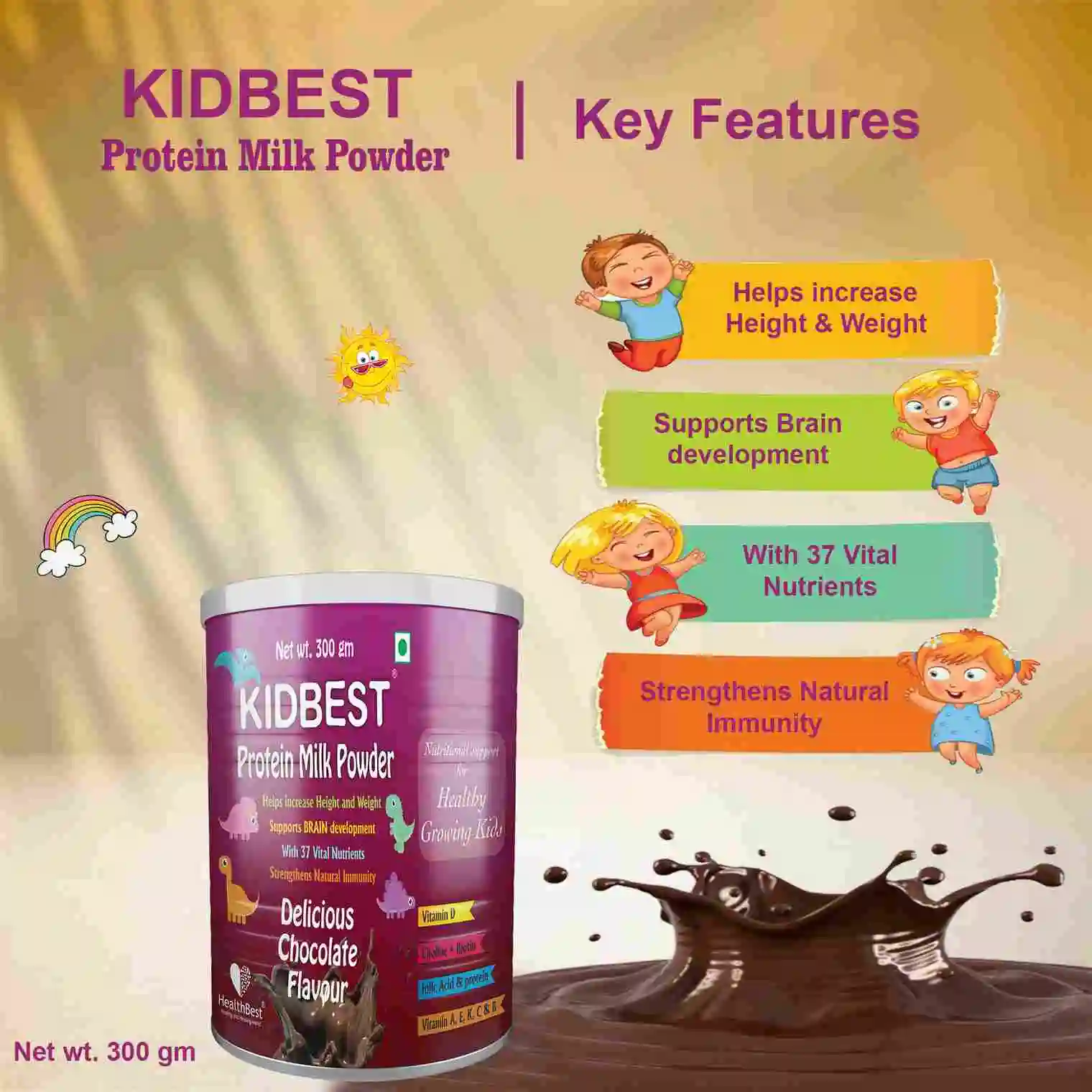 Amazon hot Selling Tasty Protein Milk Powder for Kids complete nutritional supplement for Growing Children