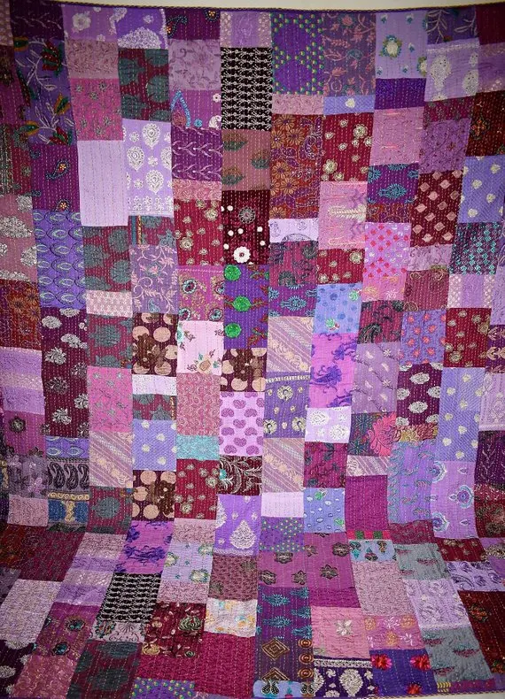 Оптовая продажа лоскутное шелковое покрывало в стиле хиппи Kantha постельное белье для домашнего декора индийское винтажные пледы ручной работы