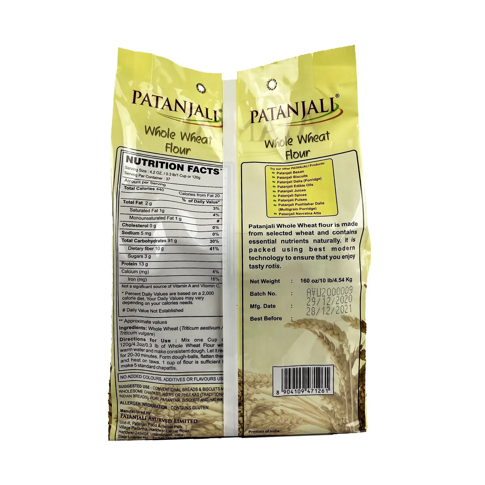 Производитель Dashmesh, Индия, натуральная мука Patanjali, цельная пшеничная мука Atta 4,54 кг