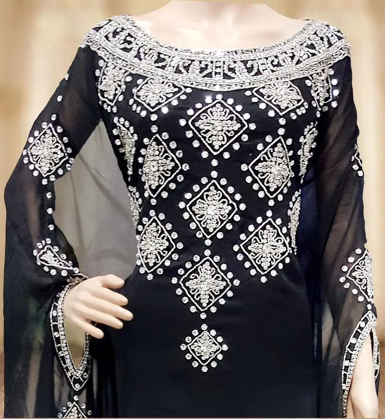 Latest Handmade Dubai Jilbab Exclusive Heavy Beaded Abhaya Kaftan For Wedding