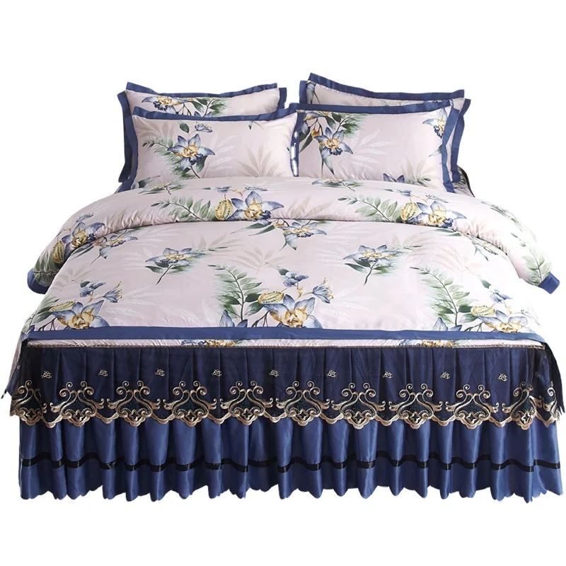 
Wholesale 4pcs Lace Soft Bedspread Queen King Luxury Ruffle Quilted Bedspread 