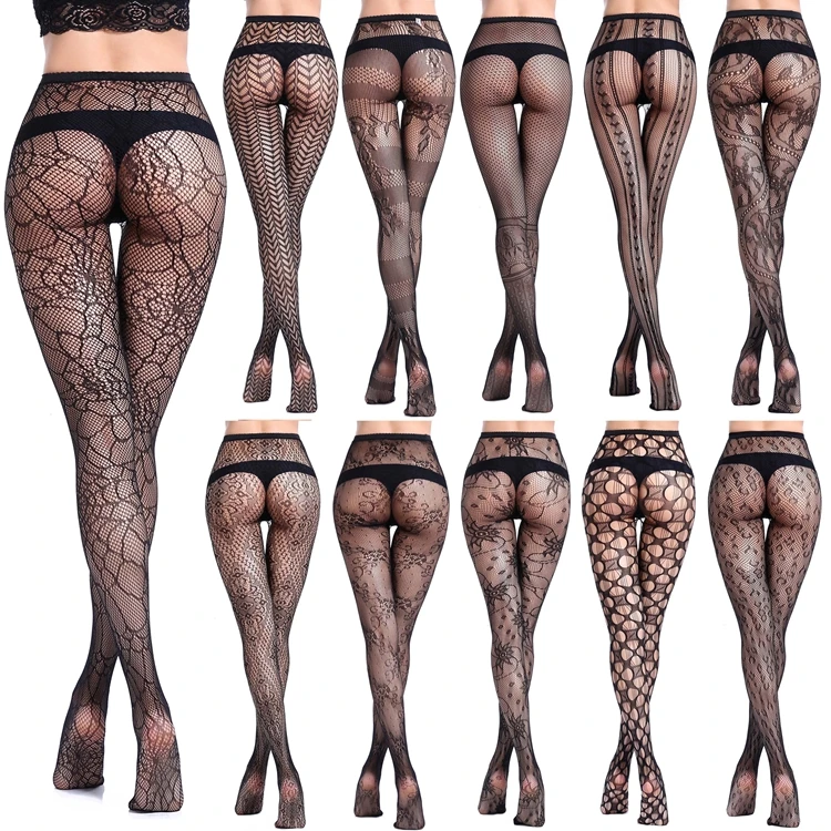 Оптовая продажа, сексуальные сетчатые жаккардовые чулки, женские дышащие Черные Сетчатые колготки
