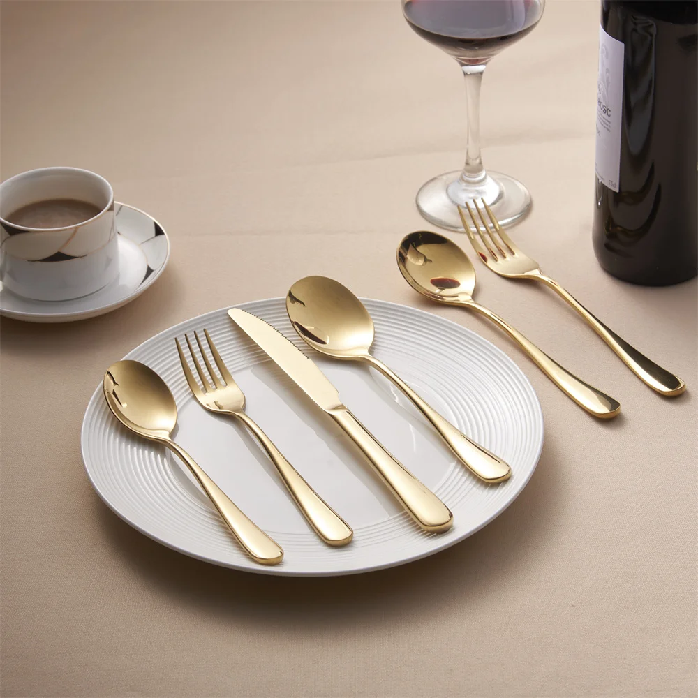Hotel Supply Free Sample Knife Spoon Fork Flatware Sets Polished Luxury Gold Plated Cutlery Set