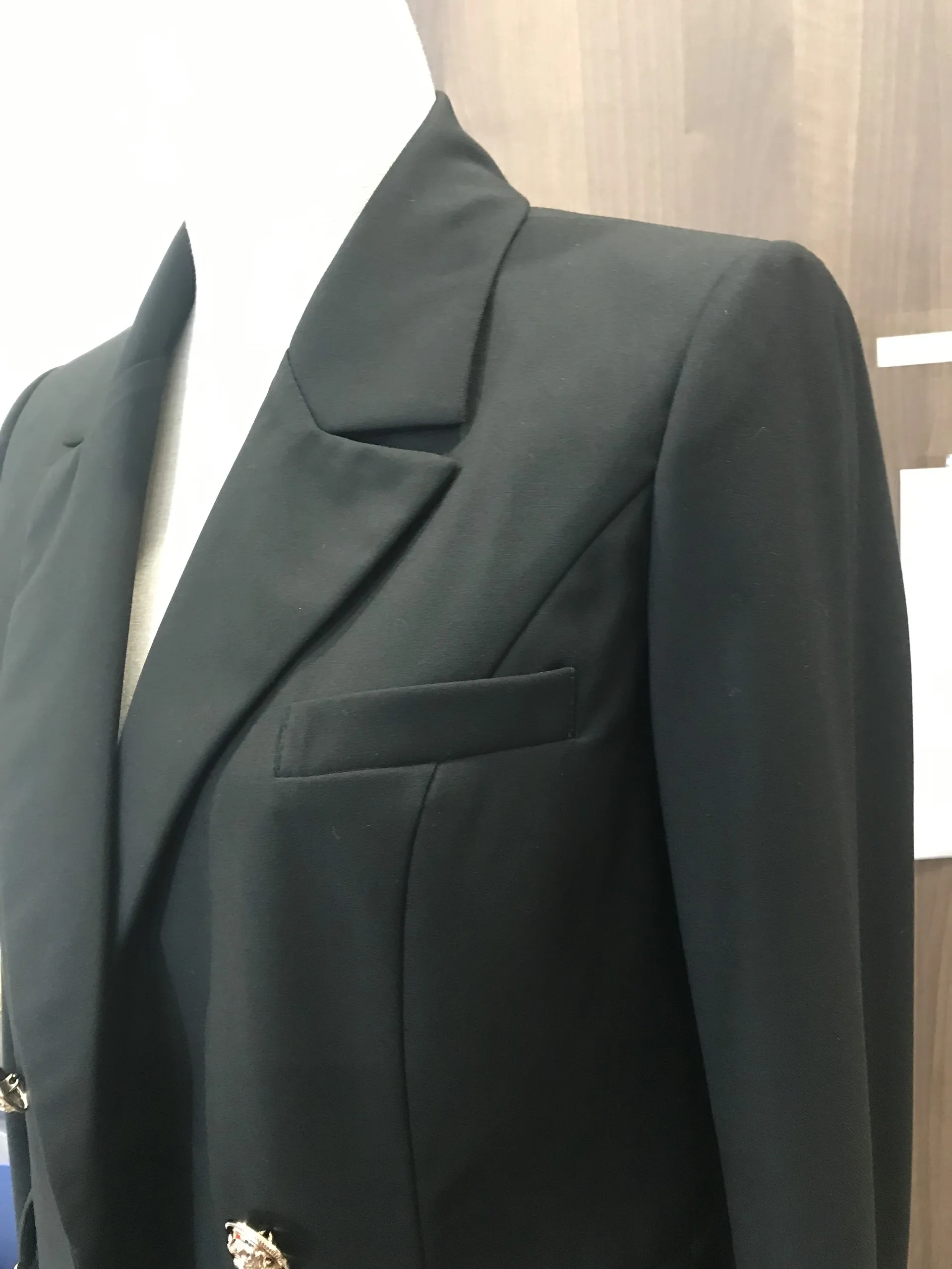 Office Garment Factory Turn down Color Double Breasted Metal Button Black Color Blazers Ladies Women