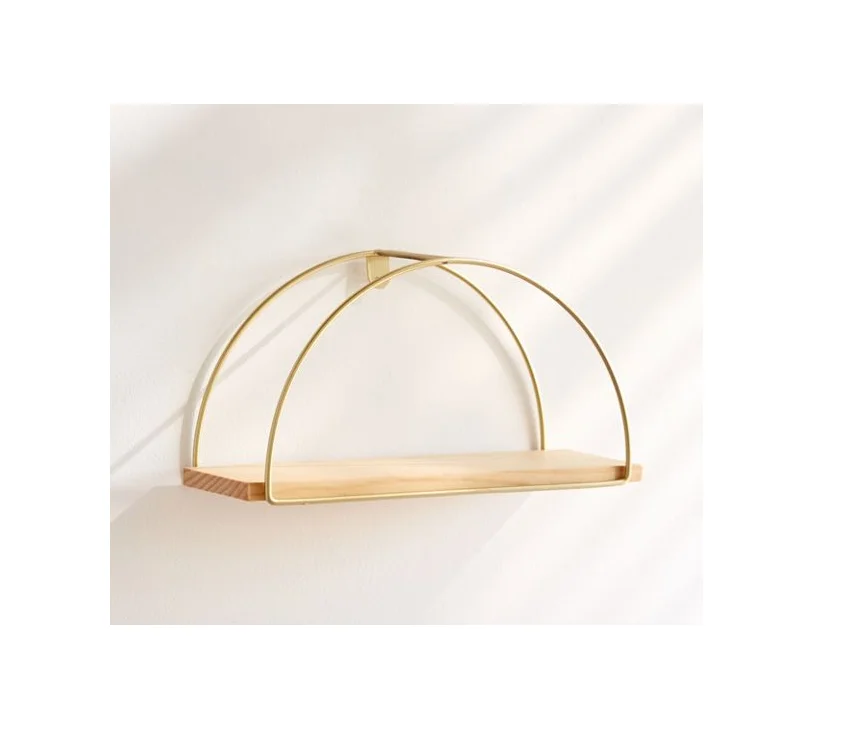 Classic Wooden Golden Wall Mounted Shelf Iron in Wire Living Room Bookshelf Storage Home Decor At Wholesale Price From India