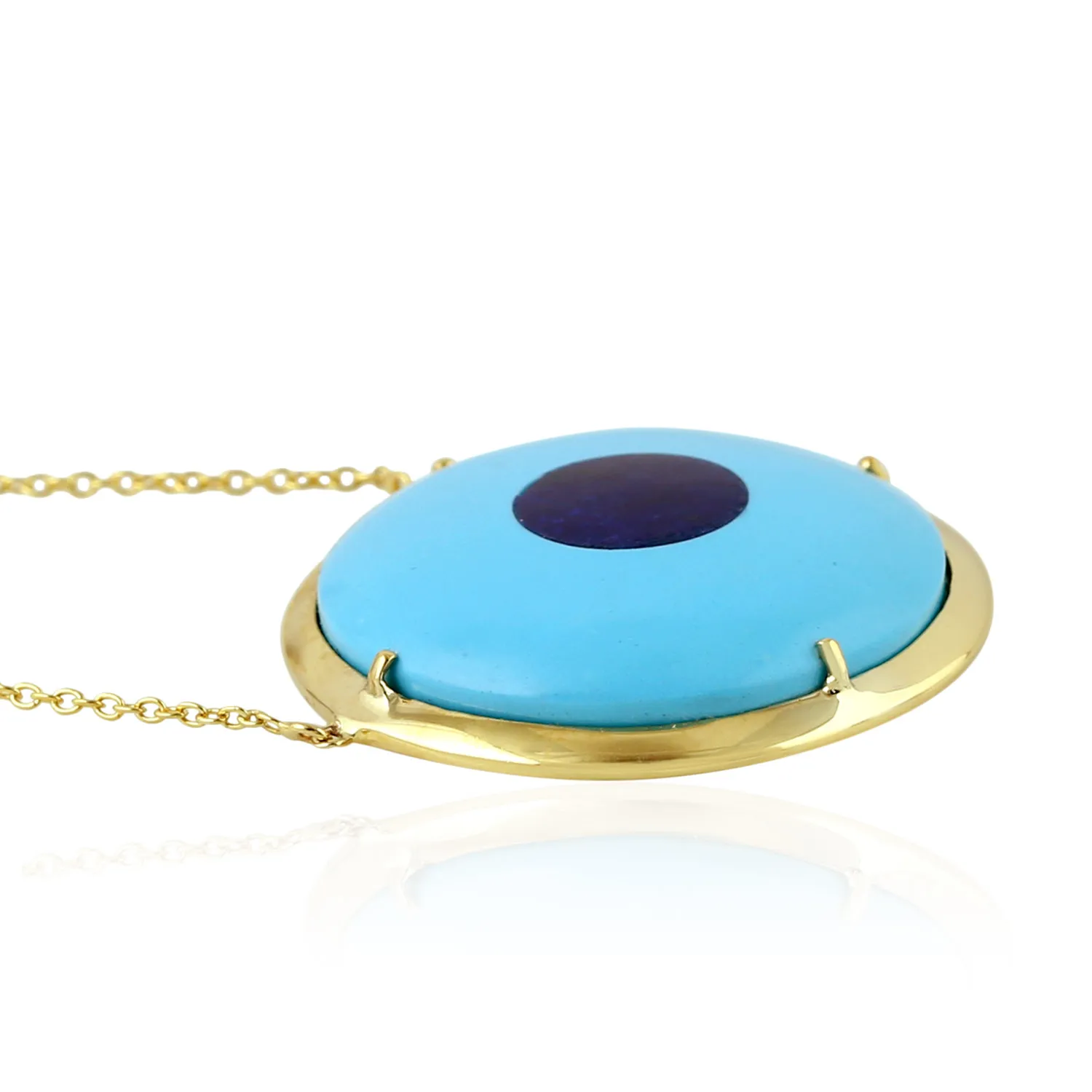 Природным драгоценным камнем бирюзового цвета Lapis с клипсами Дурной глаз круглый 14kt желтого золота колье ожерелье в подарок