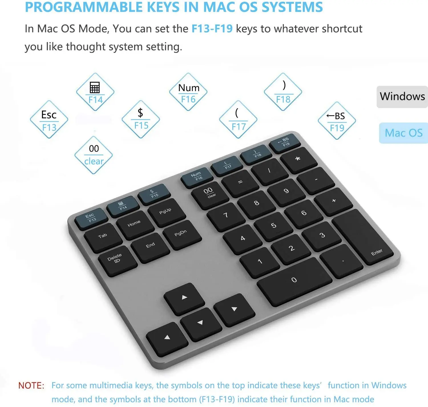 
OEM ODM Custom Smart Bluetooth Aluminum Rechargeable Wireless Numeric Keypad For MacBook Windows Laptop 