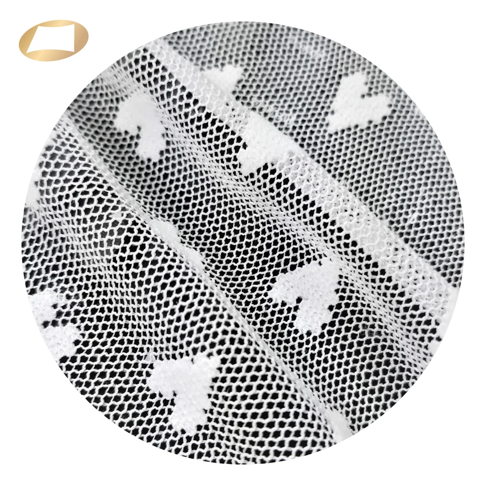 Soft high quality heart jacquard nylon lace fabric for veil