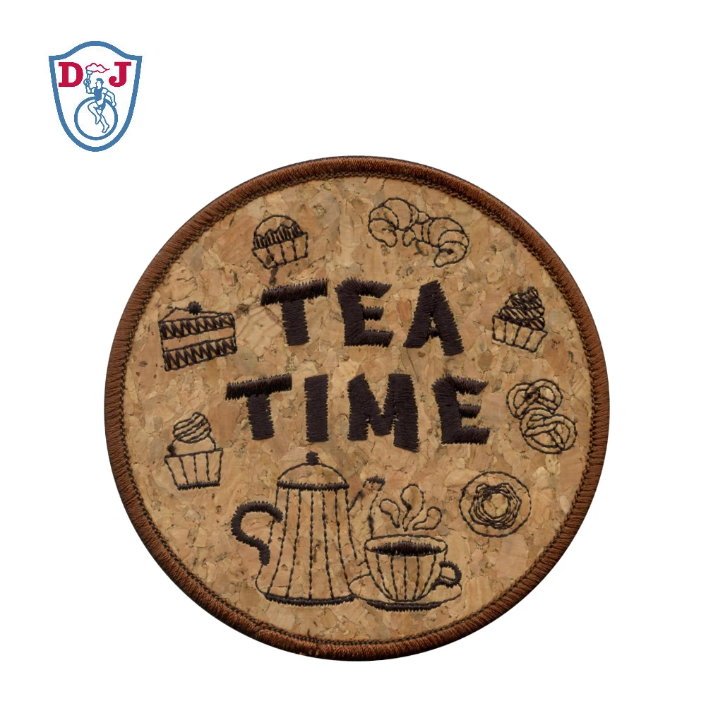 Embroidered Home Tableware Coaster PVC Fabric Plastic with Threaded Decoration Iron Style Cork Backing for Clothing Home Use