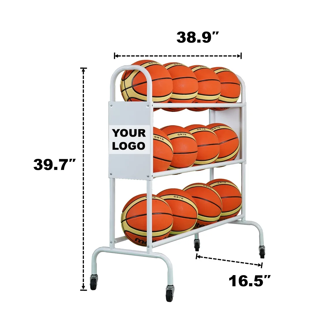 Basketball rack ball organizing storage cart with wheels