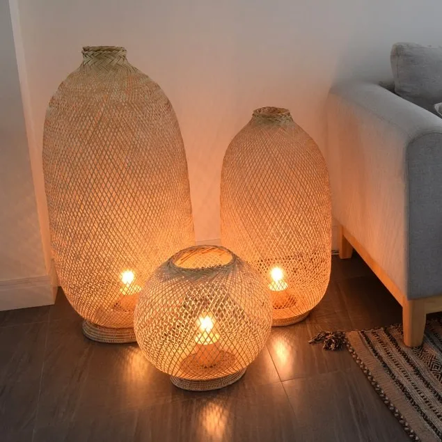 Hot selling  decor moon lamp bar cafe festival hotel lantern decoration rattan bamboo woven camping craft table decor lamp