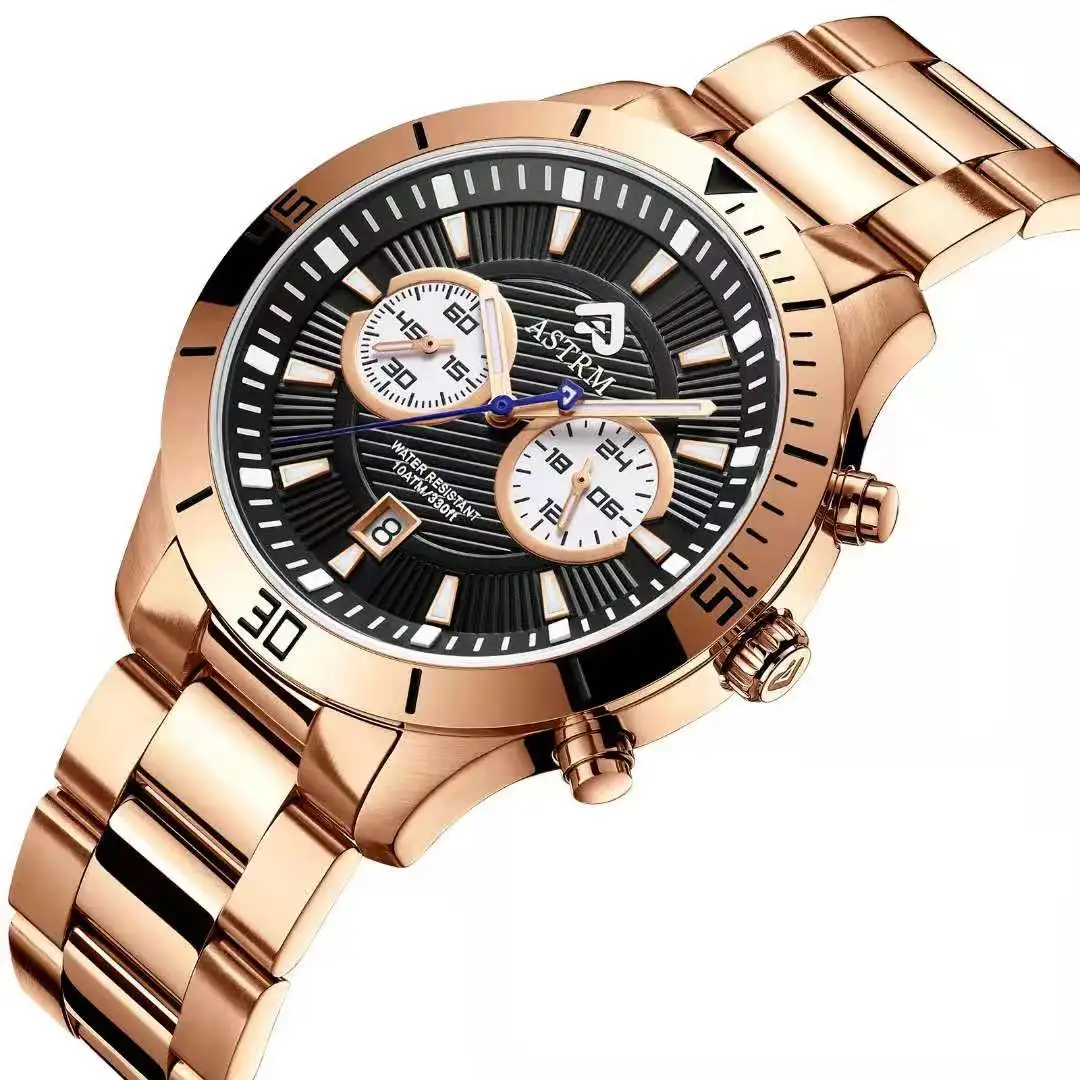 Rose gold Fashion stainless steel watch Japan quartz movement men watches  bracelet  quartz wrist watch swiss luminous hands