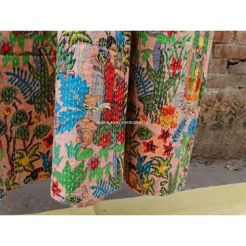 Индийская розовая Фрида Кало красивое домашнее декоративное покрывало ручной работы оптом хлопковое Kantha с принтом