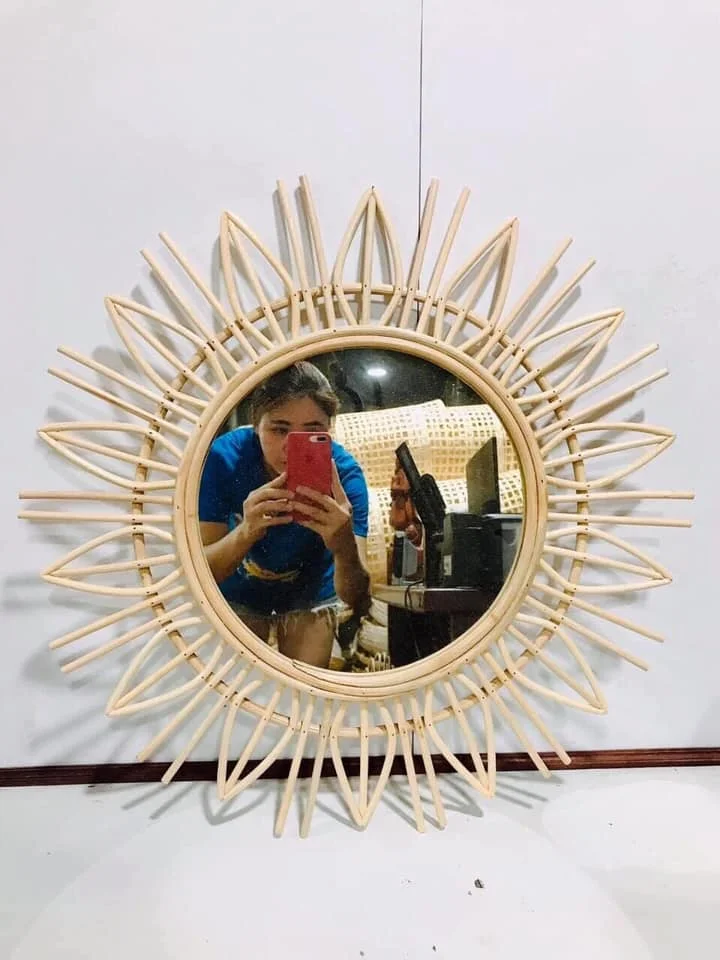  Натуральный цвет домашний декор Круглый кролик ротанговое зеркало