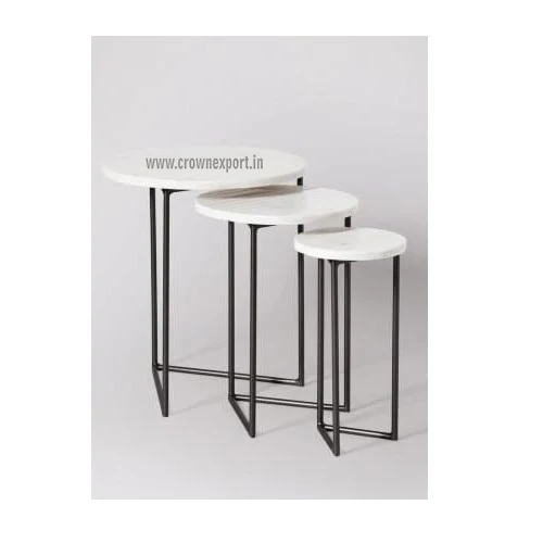 Modern Circular Shape Colorful Engraved Finished Iron Metal Nested Table/ Coffee Table set of 3 for home Decoration Furniture