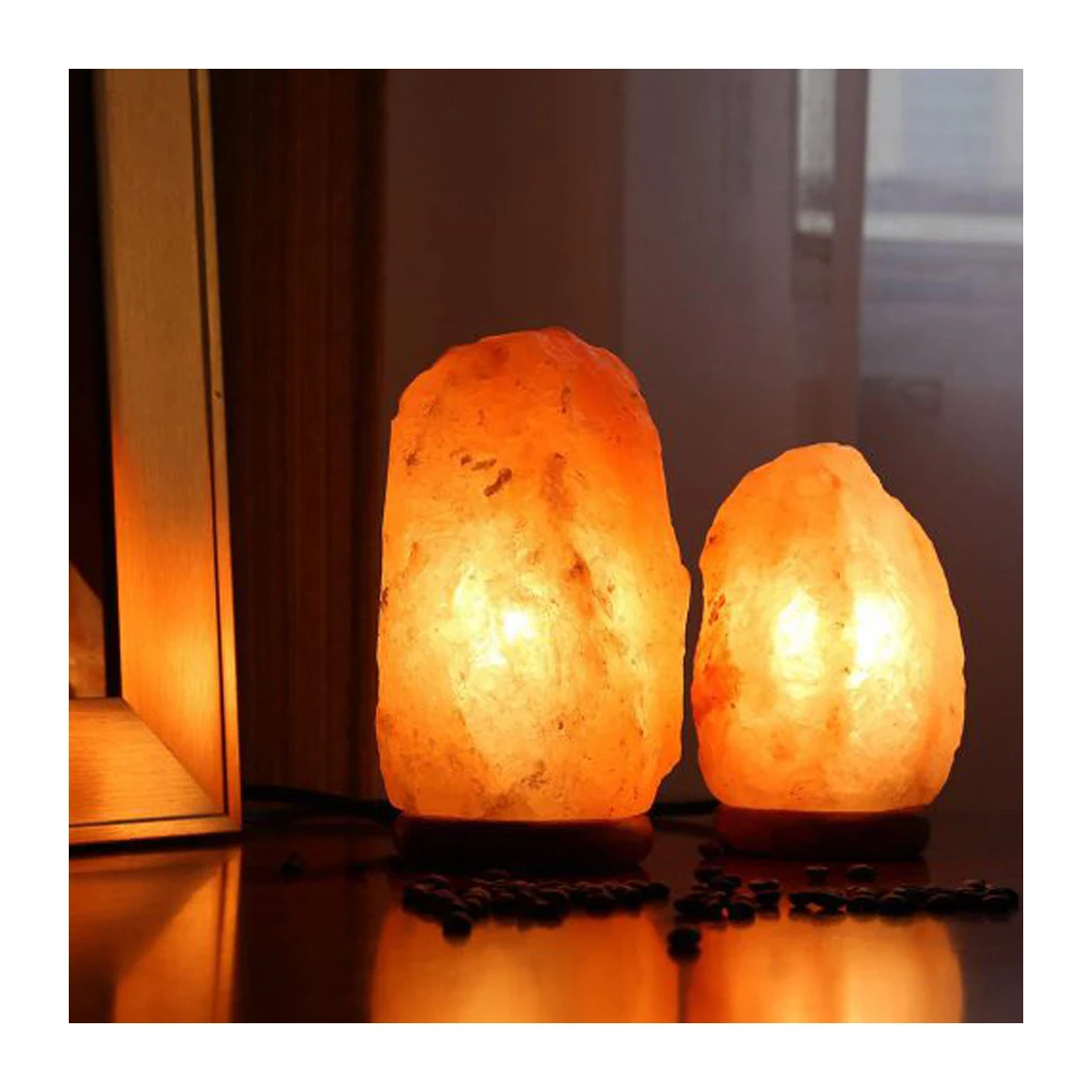 Himalayan Salt Lamp Natural Salt Lamp 5 to 7 Inches Carved 2-3kg by Sea Organic Material With Wooden Base