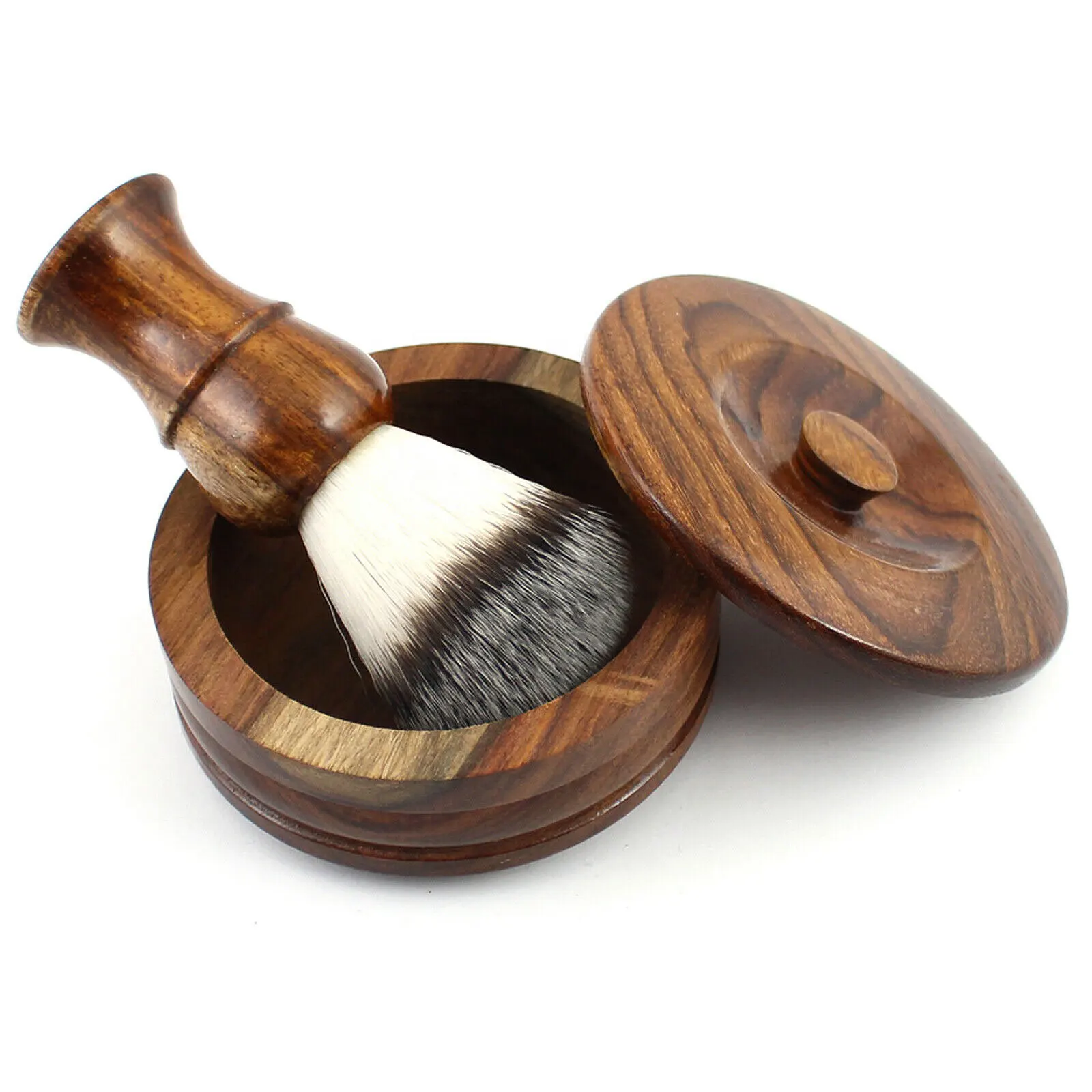 Деревянный набор для бритья мужчин с кисточкой из синтетических волос и безопасным бритвенным комплектом Мужской подарочный