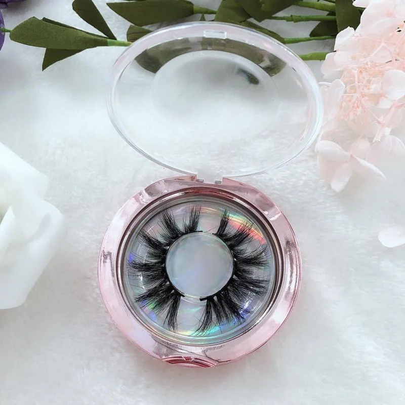 private label Circle Case 3D mink colorful eyelash eye lashes round lash box wholesale 25mm mink eyelash with custom box