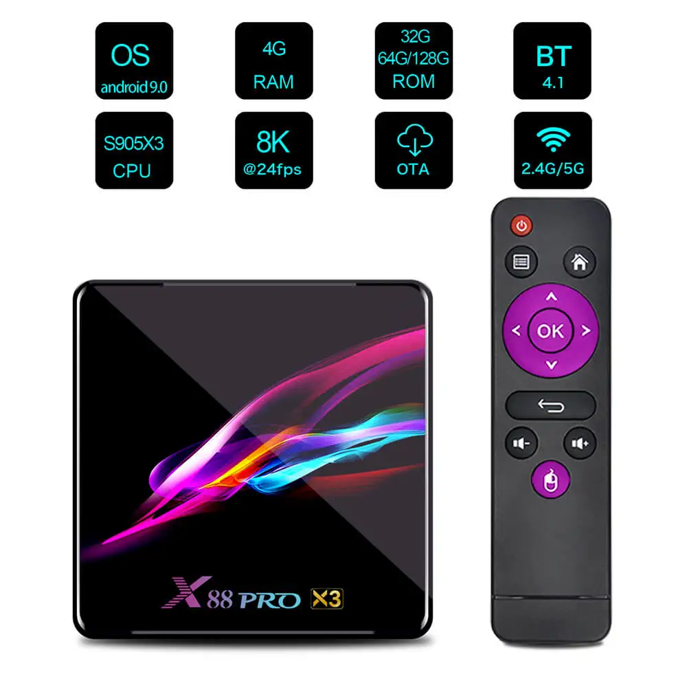 Разделочные доски X88 Pro X3 TV Box Стабильная производительность Amlogic S905X3 5G двухъядерный процессор Wi-Fi 4 Гб ОЗУ 8K 4K Android TV Box