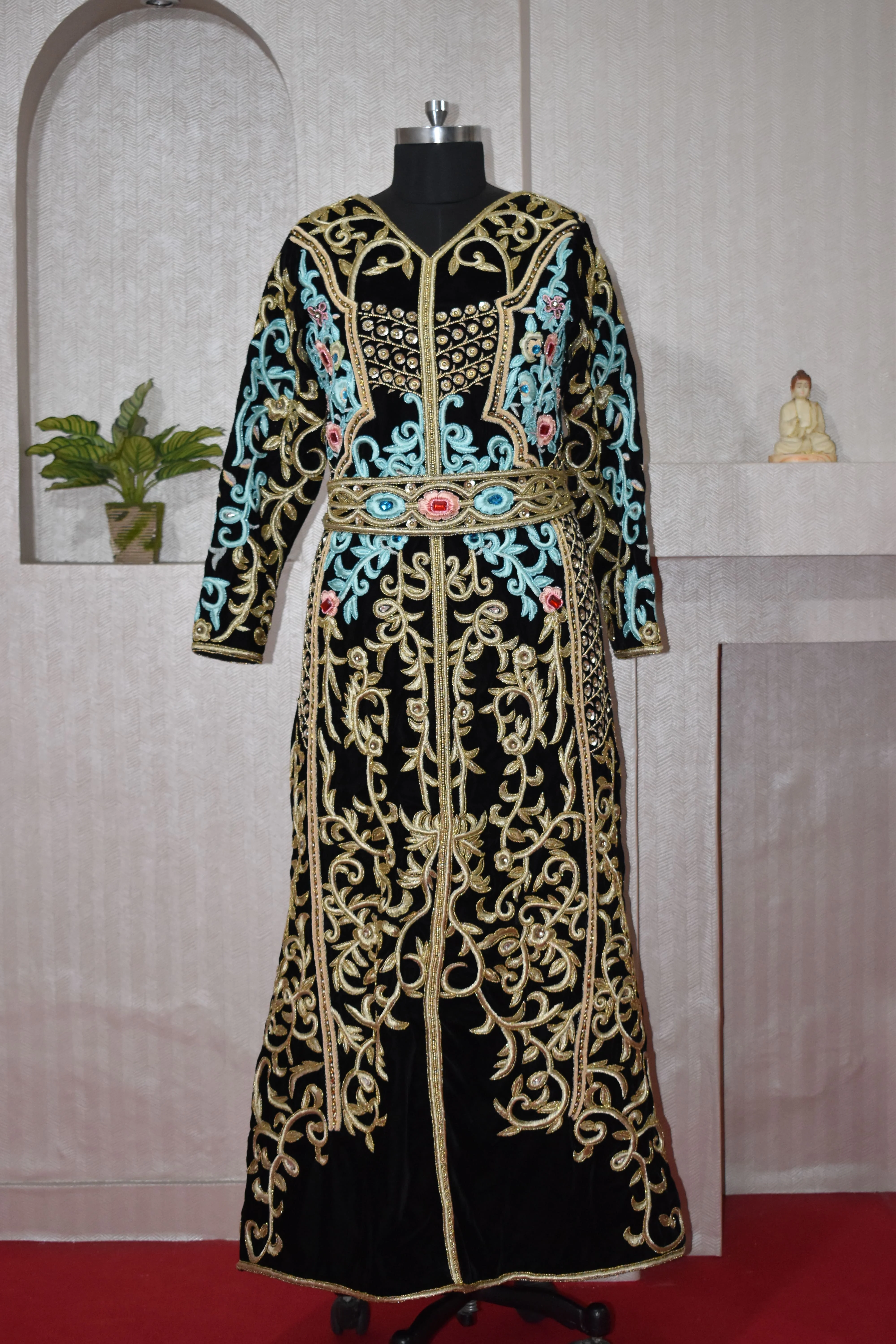 Rajgadhia Exports Kaftan Dress  Dubai Turkey Golden Ribbon Embroidery Loose Muslim Arabic Islamic Clothing For Women