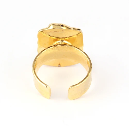 Natural freshwater white biwa pearl high polish ring gold plated ring hammered finish band adjustable ring jewelry supplies