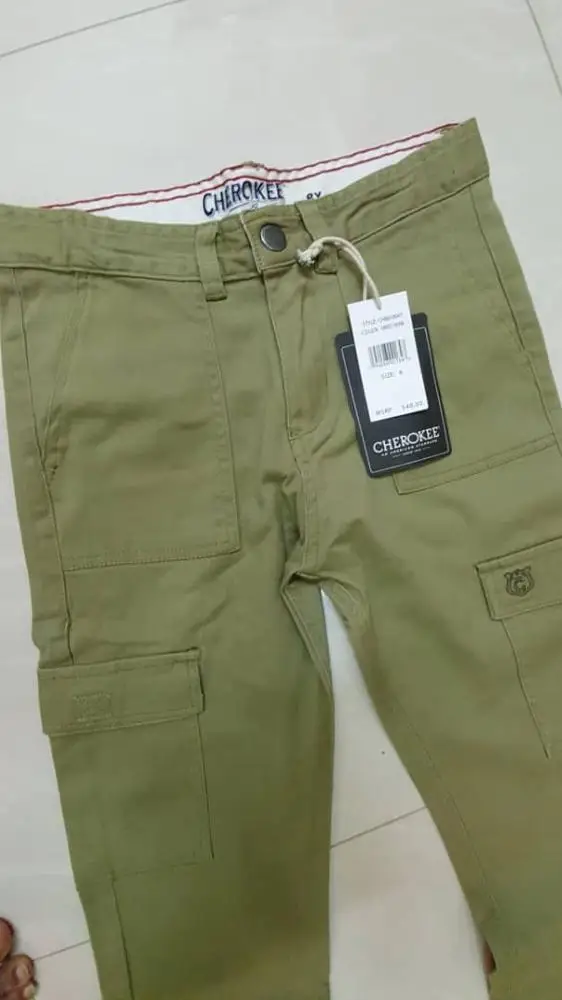 Leftover,Overrun Apparels Brand Labels Teenager Boys Kids Chino Cargo Pant Casual Cotton Multi Pocket Trouser Bangladesh Stock