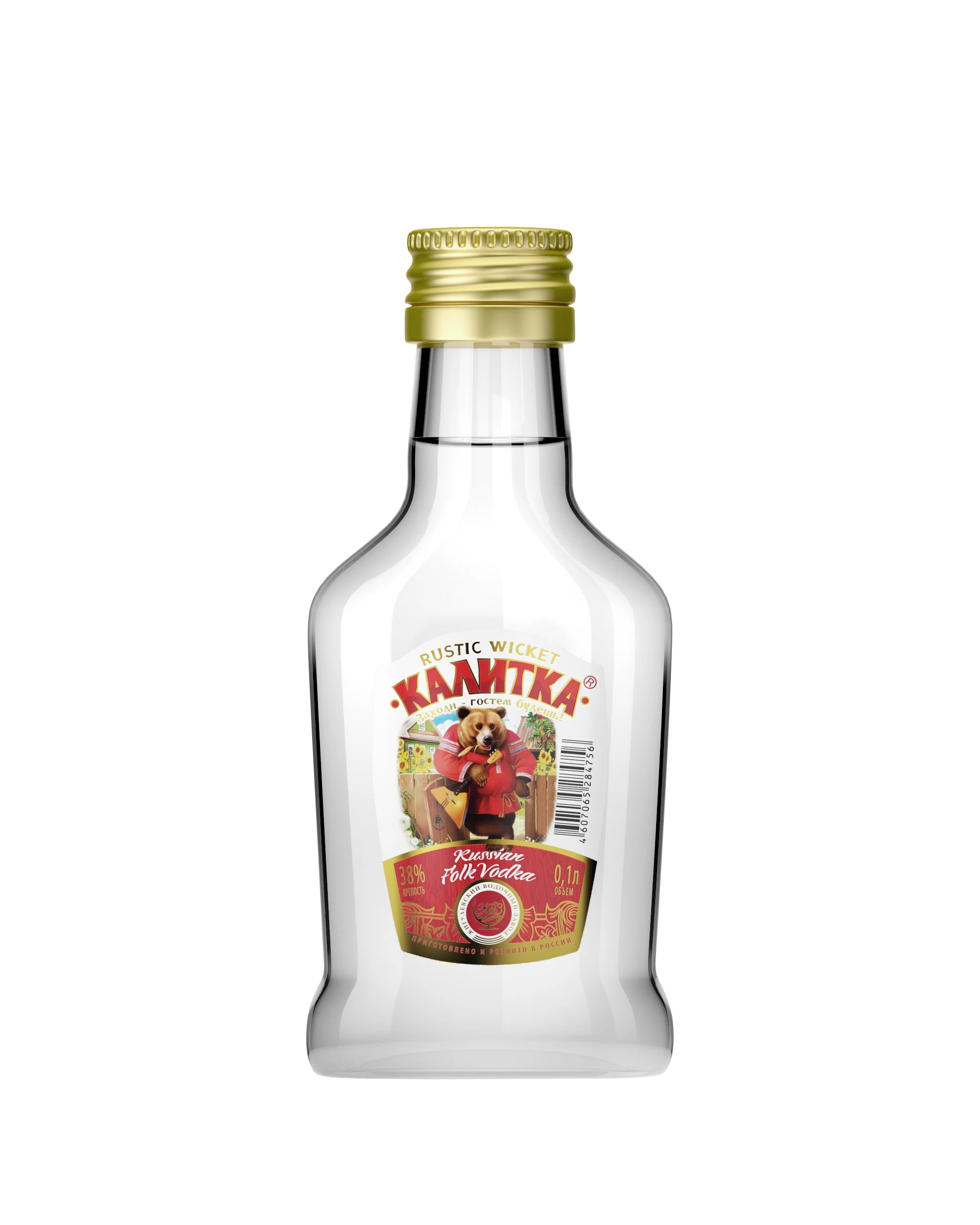 Алкоголь класса люкс (38% Альк.) Бутылка 100 мл в стеклянной упаковке, традиционная русская натуральная водка «Калитка»