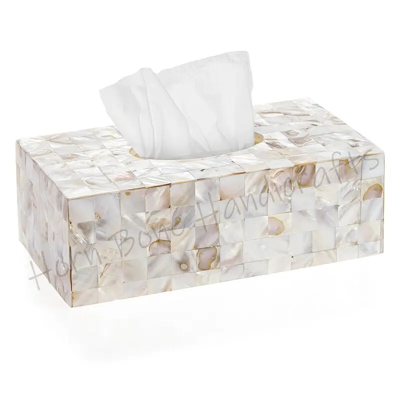 Mother of Pearl Tissue Box Handcrafted Natural Pearl Inlay Tissue Box for Home and Car Tissue Dispenser for Bathroom and Dinning