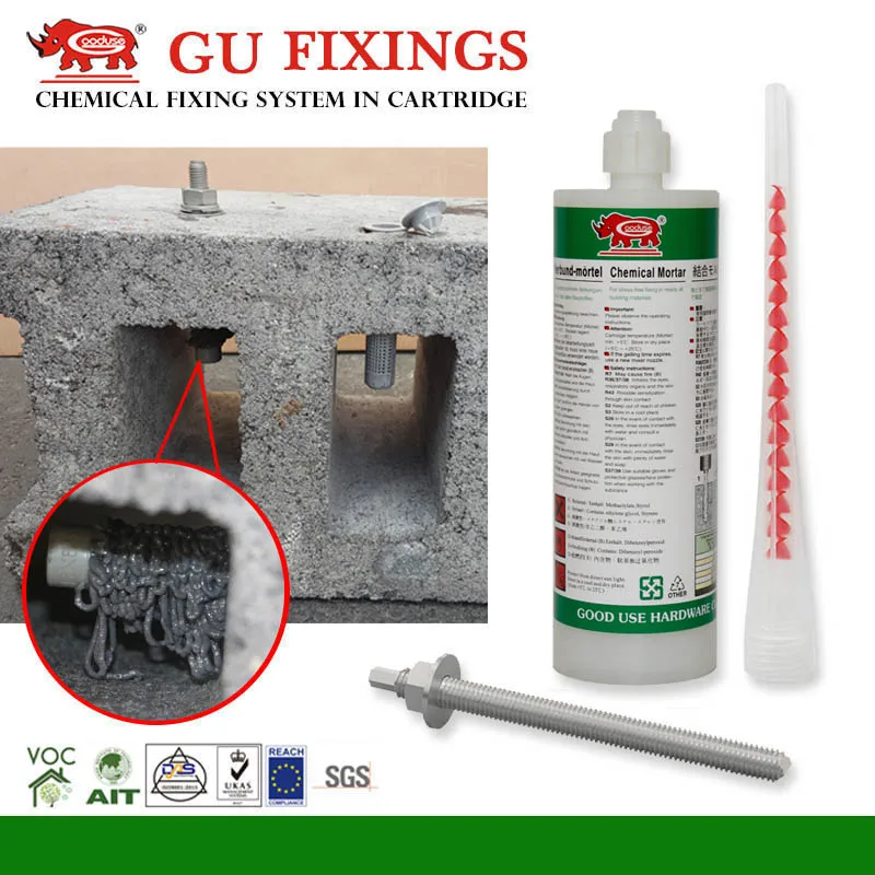 Injection polyester chemical mortar for anchoring dynamically loaded constructions