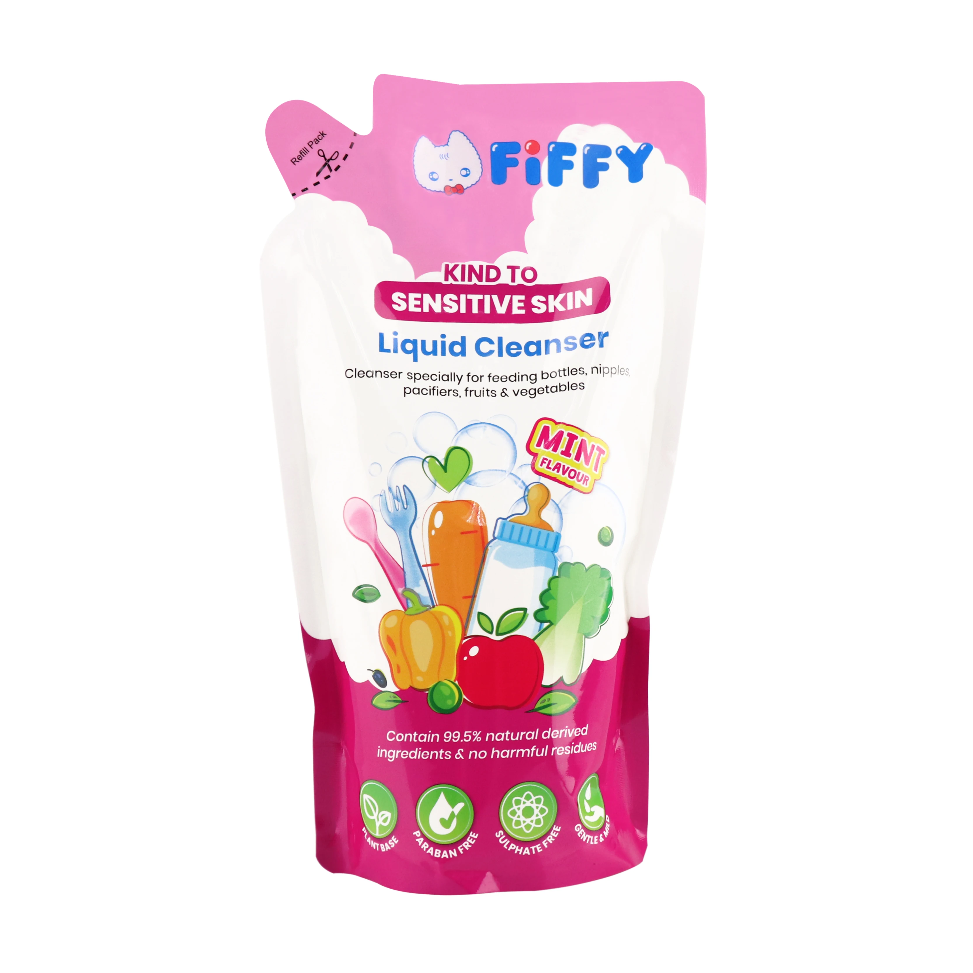 FIFFY Baby Plant based Baby Bottle Wash, Fruit and Vegetable Wash Bottle Liquid Cleanser (Refill Pack)