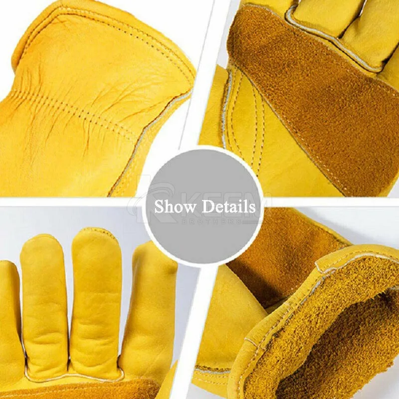 Split Leather and Strip Cotton Work Gloves For Hard Work Leather Working Gloves High Quality Hand Protective Gloves