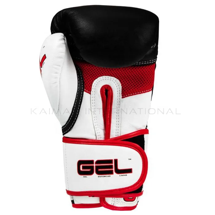 
Pakistani Wholesale Black and Red Customized cow hide Leather Boxing Gloves 