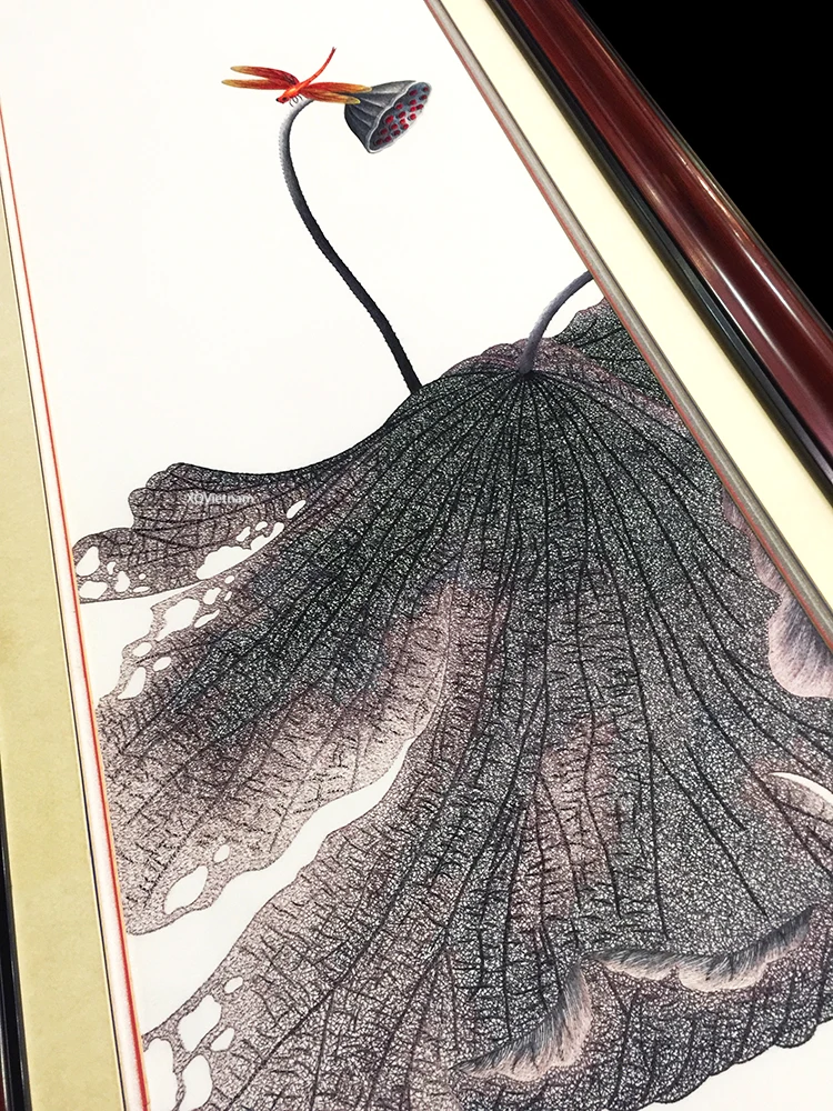 Цветочная живопись современный стиль ручная вышивка картина на нитке шелк хлопок аромат лотоса 49-50