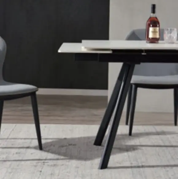Modern Black and White Contemporary Stone B5604 Both End Extendable Dining Table