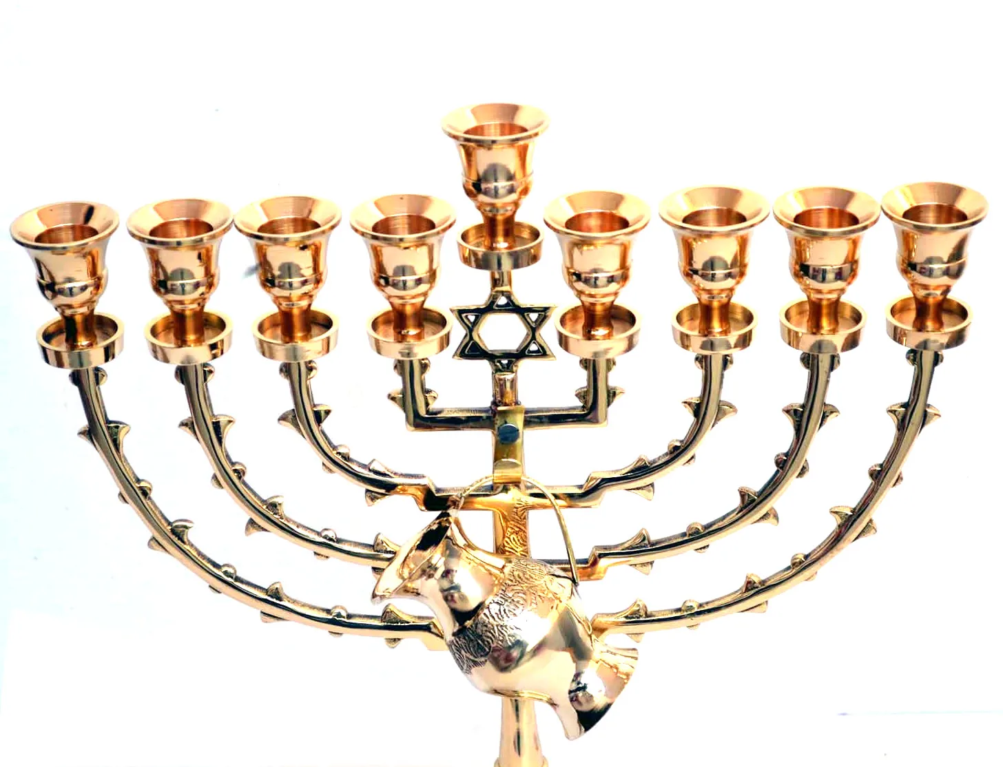Best  Quality  Antique Large 15 Inch Brass 9 Branch Temple Menorah Judaica 12 Tribes Candle Stick Holder Jewish Oil Hanukkah