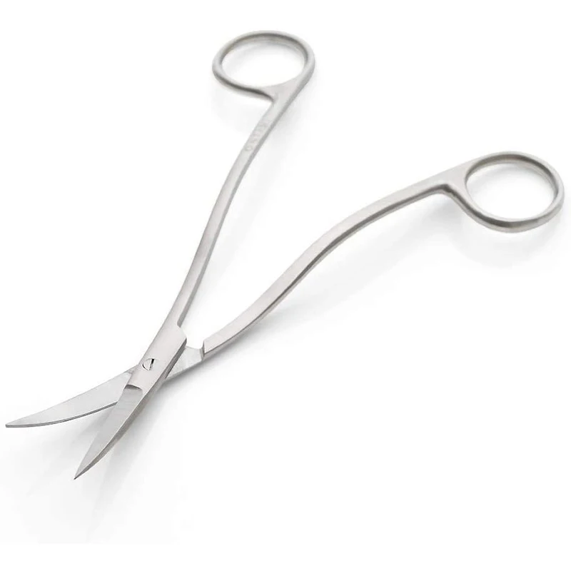 Изогнутые Ножницы для вышивки аппликаций с загнутой ручкой машинной и тканевых стежков (серебристые средние)
