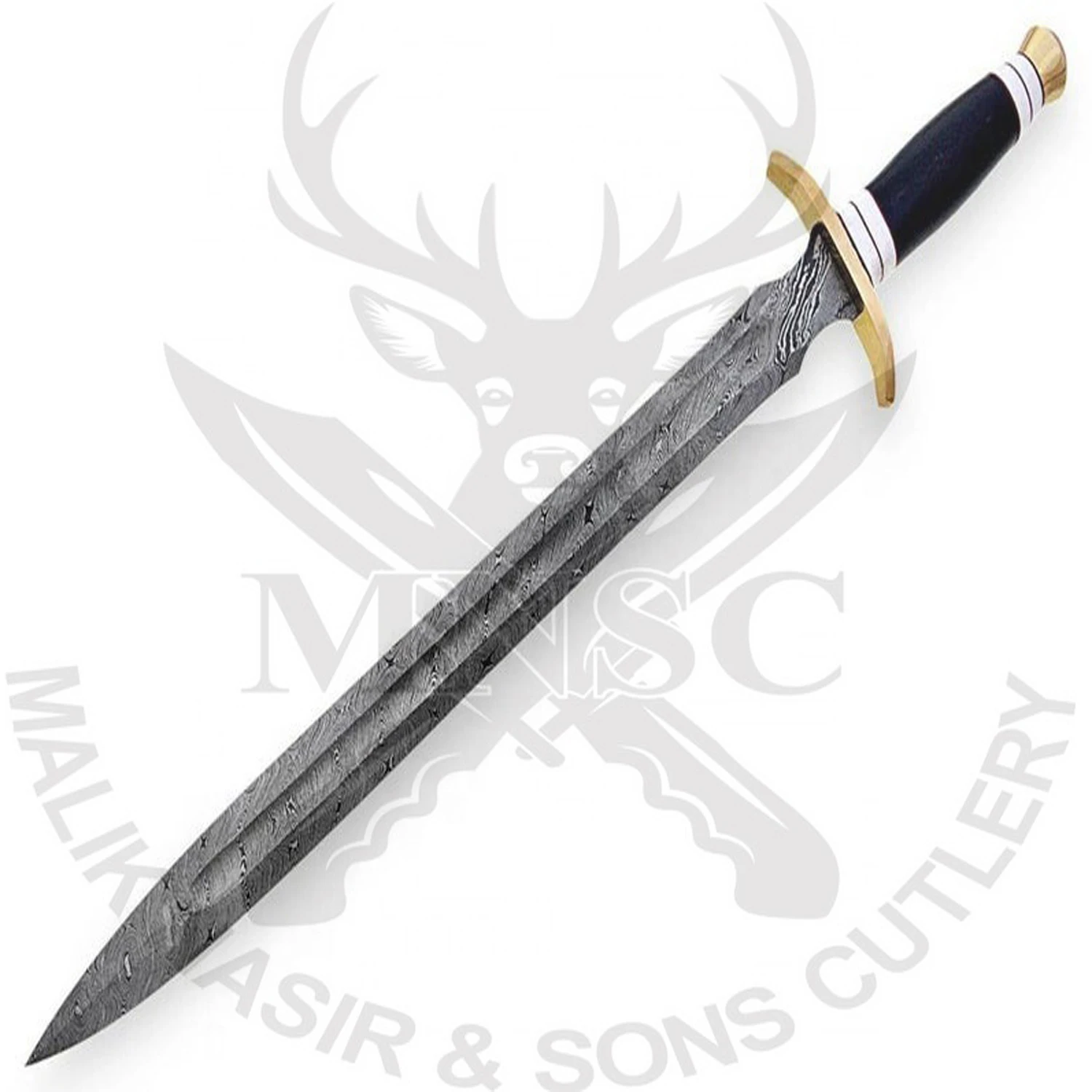 Custom Handmade Damascus steel Survival Sword  Viking Style Sword WITH BULL HORN HANDLE