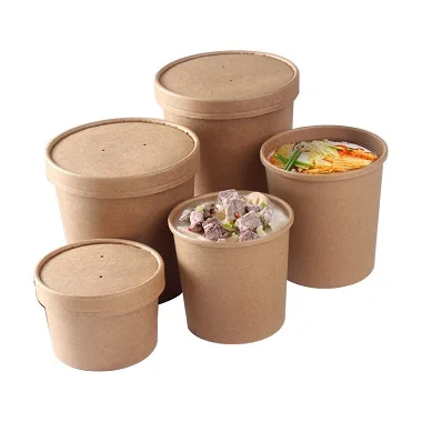 8oz Modern Design Disposable High Quality Kraft Paper Cup Soup Bowl Lids Free Sample Preserves Food Carved Technics Load 5kg