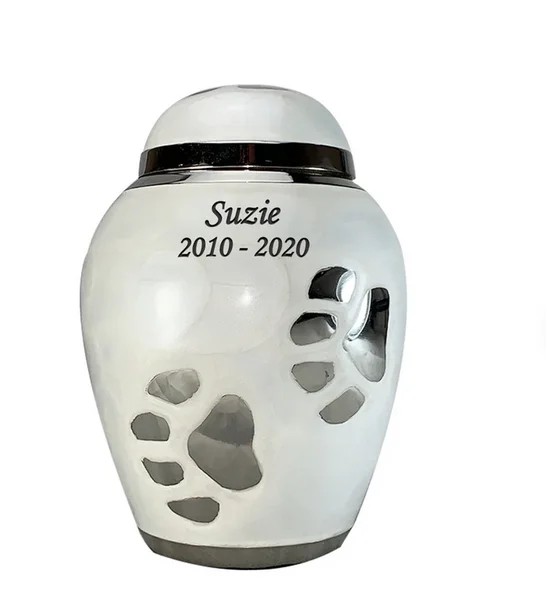 Пользовательская гравировка жемчуг белый ПЭТ серебряная большая лапа и урна для кремации хранения остается коробка оптовая цена rom India