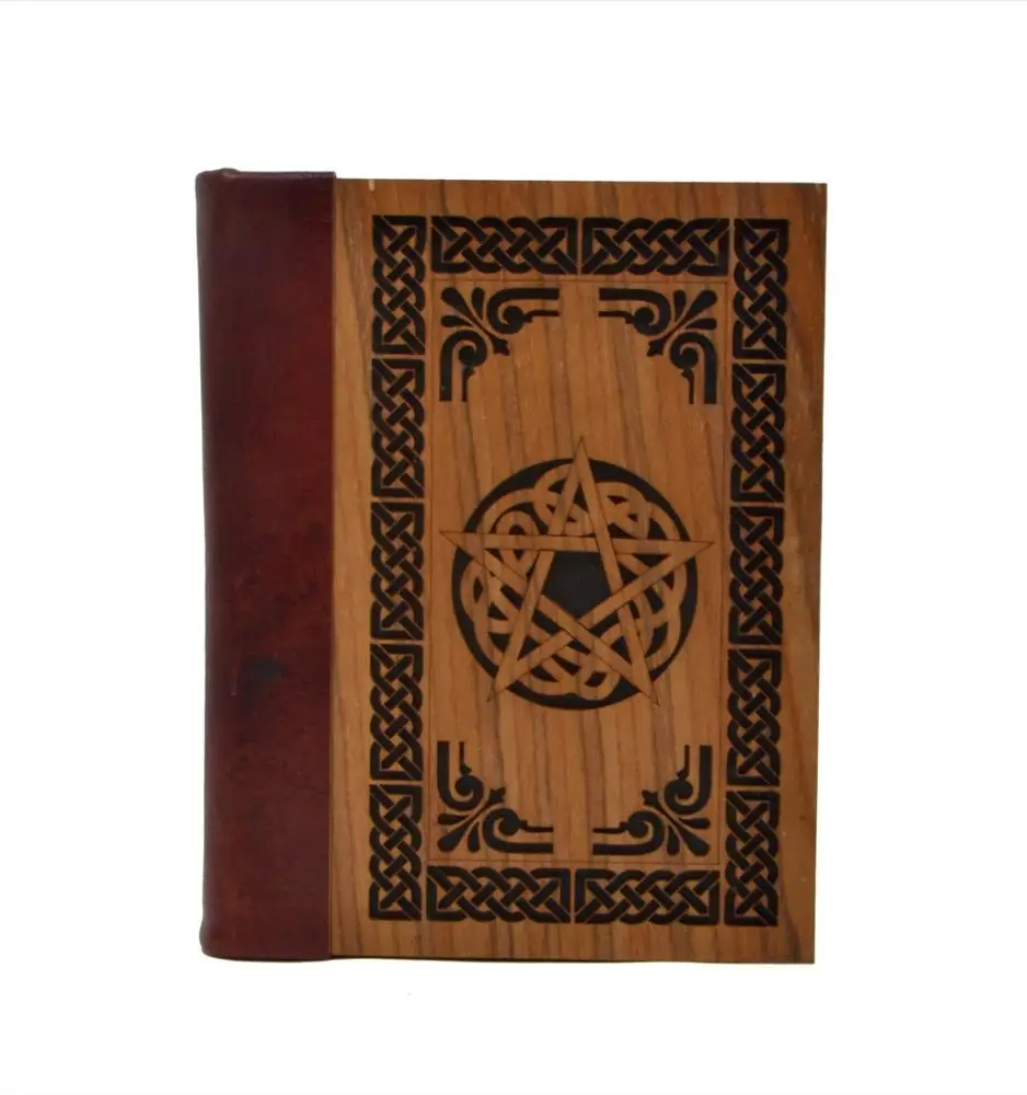 Cut Work Mango Wood Journals Pentagram New Design Creative Eco Friendly Wooden Cover Office Notebooks 120 Pages Notebook Gift