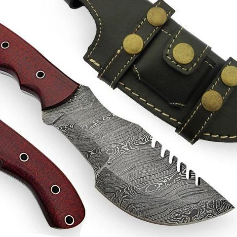 
ABSOLUTELY AMAZING CUSTOM HAND MADE DAMASCUS COLORFUL TRACKER KNIFE WITH MICARTA SHEET HANDLE 