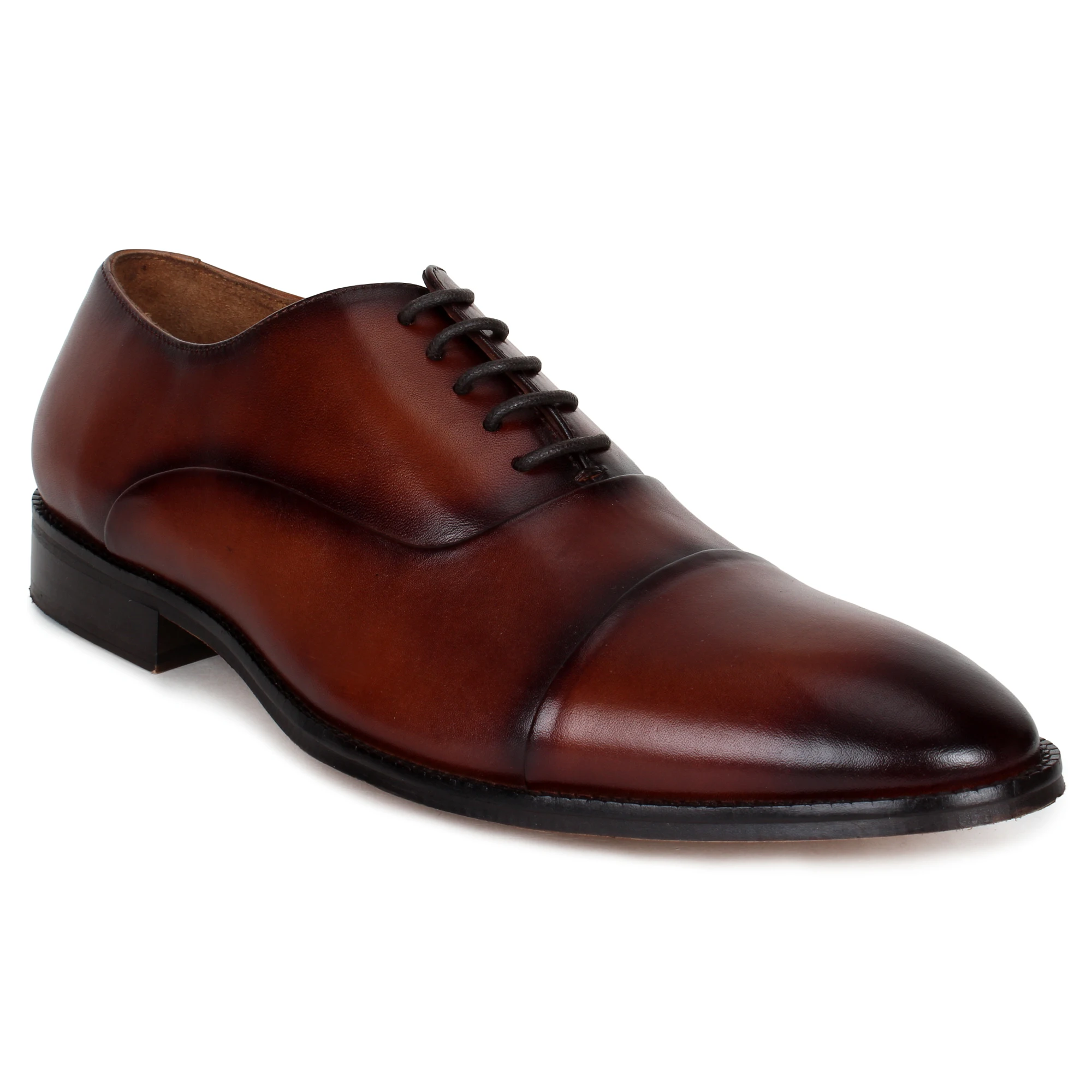 pure leather captoe brogue formal business dress shoes for men with lace up style in brown color