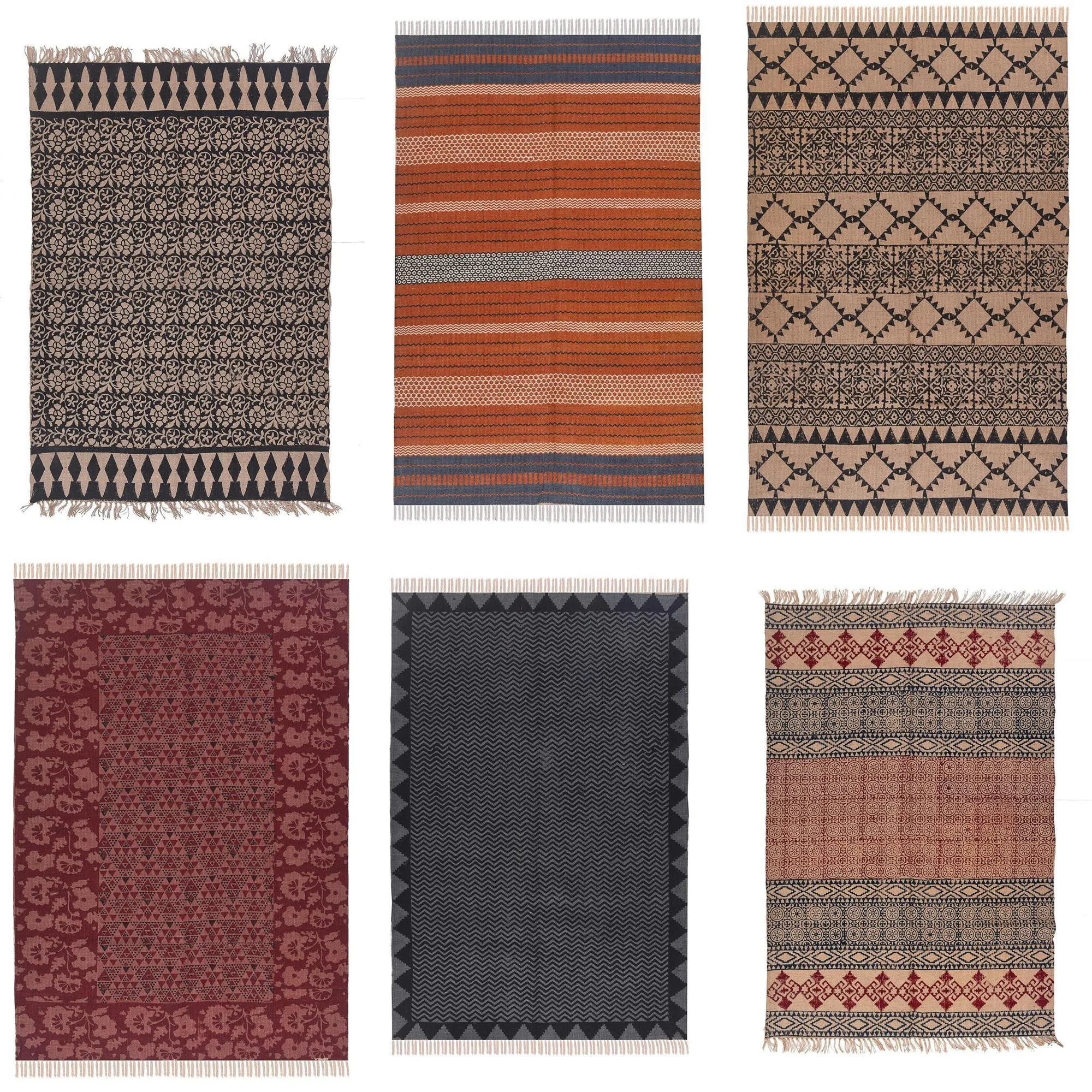 Индийский натуральный и черный цвет ручной ткацкий станок тканый ковер ручная печать джутовый ковры