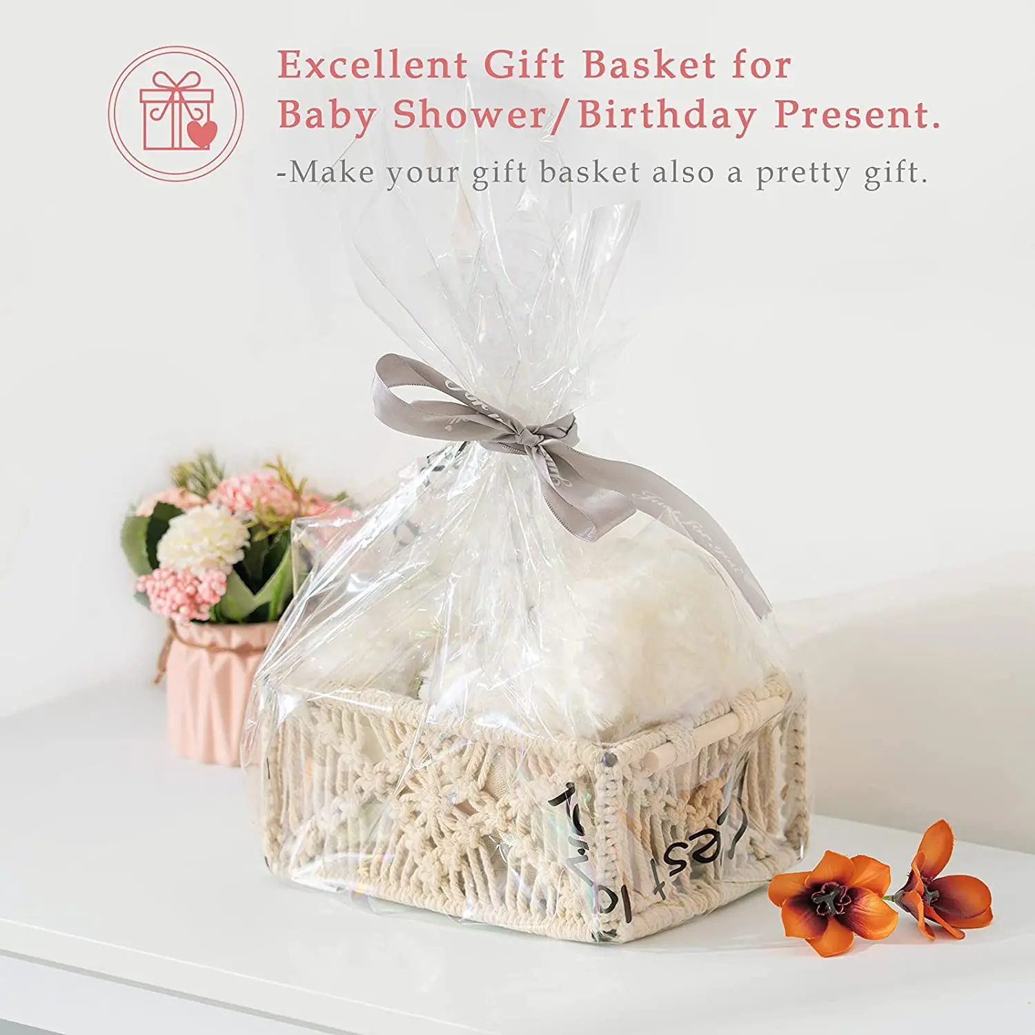 Macrame Storage Basket with Wooden Handles Boho Bathroom Nursery Bedroom Living room Decor