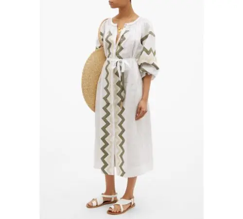 
Beautiful Spring & Summer Casual Embroidered Contrast Boho Style Ukrainian Maxi Dress With Belt Tassel Decorated Dress 