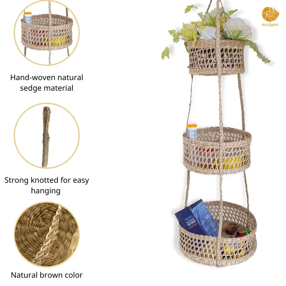 2021 Hot Sale 3 Tier Hanging Fruit Basket for Kitchen Macrame Hanging Basket for Fruit and Vegetable Storage Boho Wall Baskets